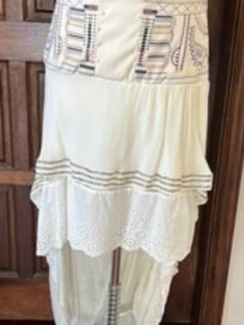 Cream High-Low Lace Tiered Skirt - Boho Embroidered Detail
